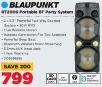 HiFi Corp Blaupunkt Portable BT Party System BT2000 offer