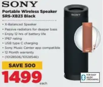 HiFi Corp Sony Portable Wireless Speaker SRS-XB23 Black offer