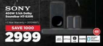 HiFi Corp Sony 400W 5.1ch Dolby Soundbar HT-S20R offer