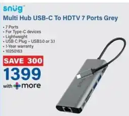 Multi Hub USB-C To HDTV 7 Ports Grey