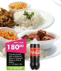 Save Hyper Curries served with a choice of Rice or Tandoori Naan or Roti & Salad +1 x Coke offer