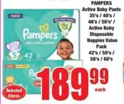 Boxer PAMPERS Active Baby Pants/ Active Baby Disposable Nappies Value Pack offer