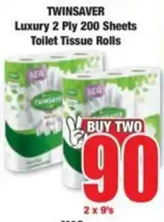 Boxer TWINSAVER Luxury 2 Ply 200 Sheets Toilet Tissue Rolls offer