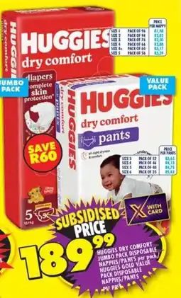 Shoprite Huggies dry comfort jumbo pack disposable nappies/pants per pack/ huggies gold value pack disposable nappies/pants offer