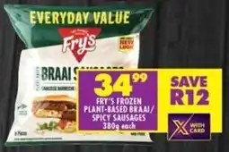 Shoprite Fry's frozen plant-based braai/ spicy sausages offer