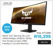 First Shop Asus TUF Gaming 35-Inch 3440 x 1440px UWQHD 100Hz 1ms Nvidia G-Sync AMD FreeSync Curved Monitor offer