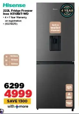 HiFi Corp Hisense Fridge Freezer Inox H310BIT-WD offer