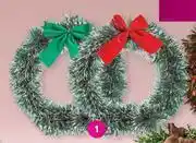 Tinsel Wreath With Red Bow-Each