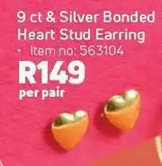 Game 9ct & Silver Bonded Heart Stud Earring-Per Pair offer