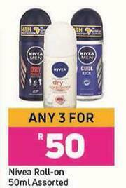 Game Nivea Roll On Assorted-For Any 3 x 50ml offer