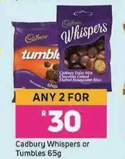 Game Cadbury Whispers Or Tumbles-For Any 2 x 65g offer
