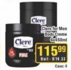 J&E Cash and Carry Clere for Men Body Creme 6x450ml offer
