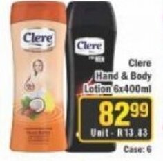 J&E Cash and Carry Clere Hand&Body Lotion 6x400ml offer