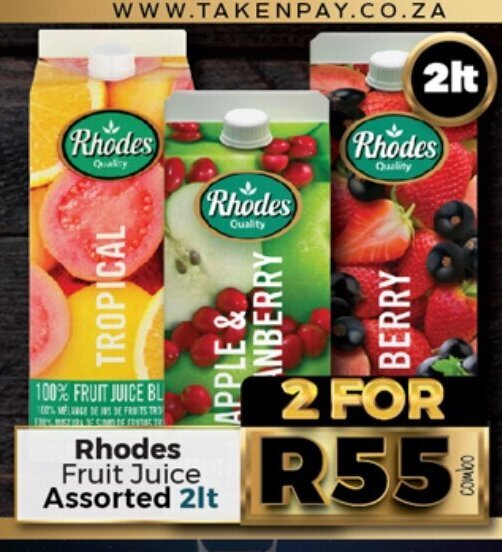 Rhodes Fruit Juice Assorted 2lt offer at Take 'n Pay