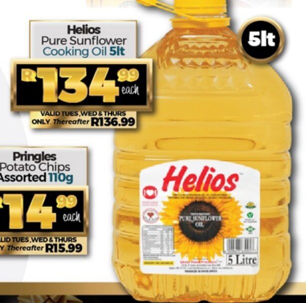 Helios Pure Sunflower Cooking Oil 5lt offer at Take 'n Pay