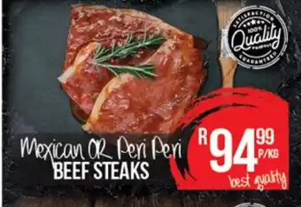 Take 'n Pay Mexican or Peri Peri Beef Steaks per kg offer