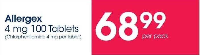 Allergex 4 mg 100 Tablets offer at Clicks