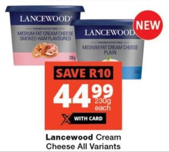 Lancewood Cream Cheese All Variants 230 g offer at Checkers Hyper