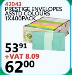 Prestige Envelopes Asstd Colours 1x400pack