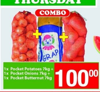 Check Save 1x Pocket Potatoes 7kg + 1x Pocket Onions 7kg + 1x Pocket BUtternut 7kg offer