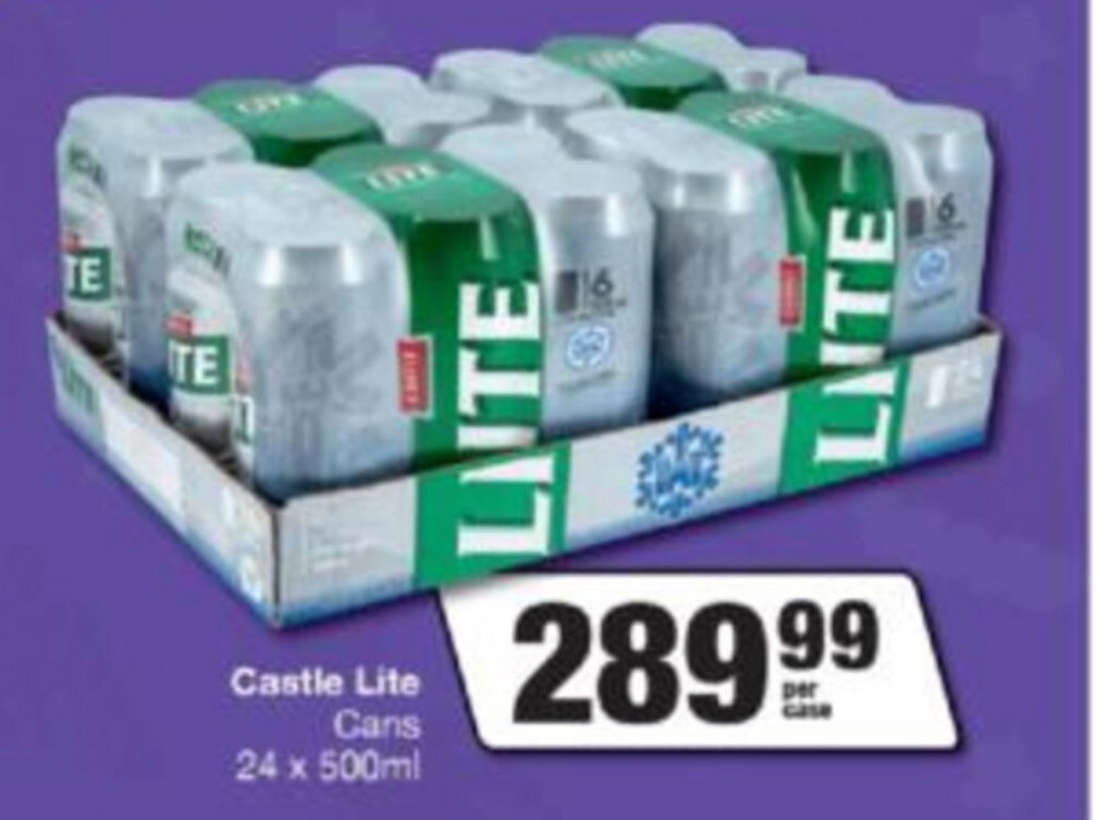 Castle Lite Cans 24 x 500ml offer at Spar Tops