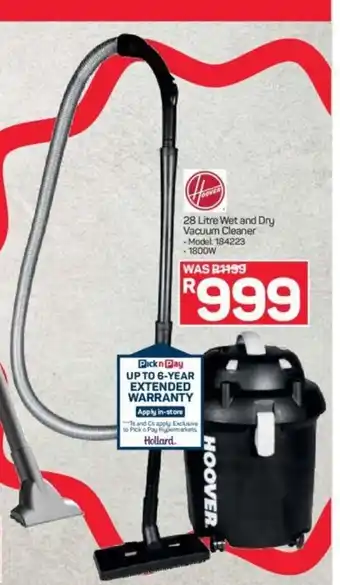Pick n Pay 28 Litre Wet and Dry Vacuum Cleaner 1800W offer
