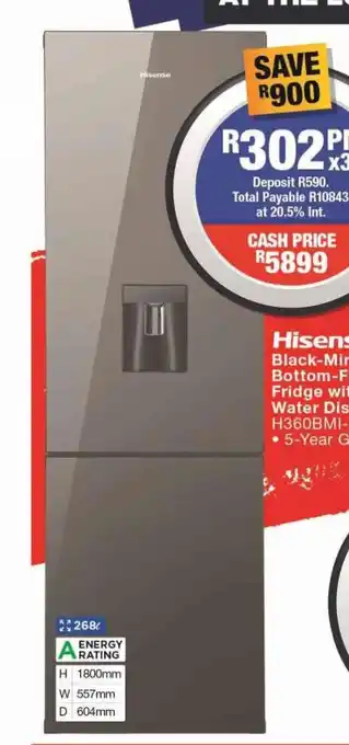 OK Furniture Hisense Black-Mirror Botton-Freezer Fridge with Water Dispenser offer