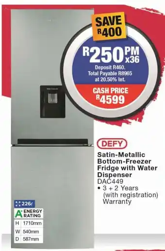 OK Furniture Satin-Metallic Bottom-Freezer Fridge with Water Dispenser offer
