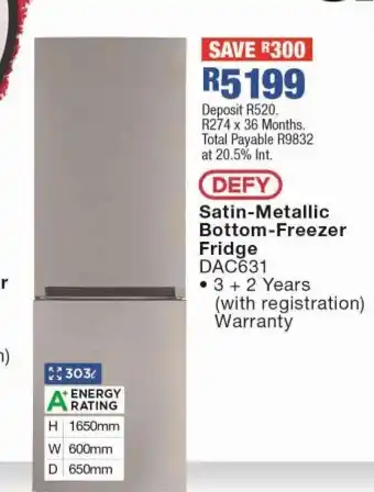 OK Furniture Satin-Metallic Bottom-Freezer Fridge offer