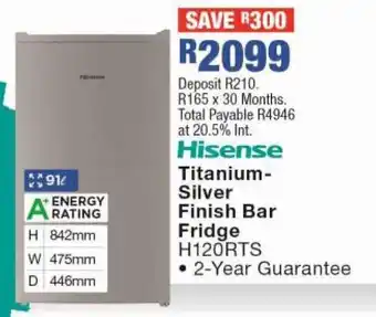 OK Furniture Hisense Titanium Silver Finish Bar Fridge offer