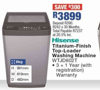 OK Furniture Hisense Titanium-Finish Top-Loader Washing Machine offer