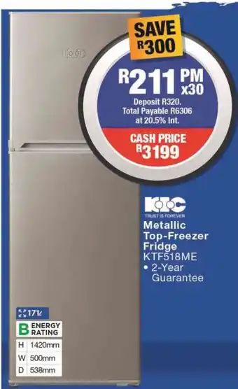 OK Furniture Metallic Top-Freezer Fridge offer