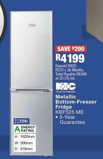 OK Furniture Metallic Bottom-Freezer Fridge offer