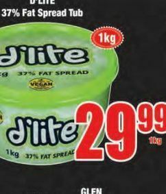 D'lite 37% fat spread tub