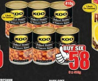 Boxer Koo baked beans in tomato sauce 6 offer