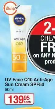Dis-Chem Nivea Sun UV Face Q10 Anti Age Sun Cream SPF50-50ml Each offer
