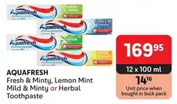 Makro AQUAFRESH Fresh & Minty, Lemon Mint Mild & Minty or Herbal Toothpaste offer