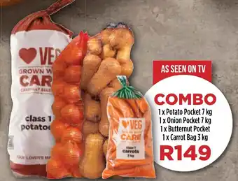 Food Lover's Market 1 Potato Pocket, 1 Onion Pocket, 1 Butternut Pocket, 1 Carrot Bag 3kg offer