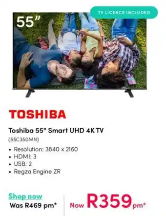 Teljoy Toshiba 55" Smart UHD 4K TV offer