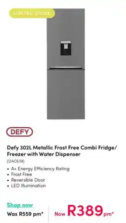 Teljoy Defy Metallic Frost Free Combi Fridge/ Freezer with Water Dispenser offer