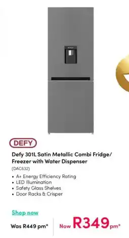 Teljoy Defy Satin Metallic Combi Fridge/ Freezer with Water Dispenser offer