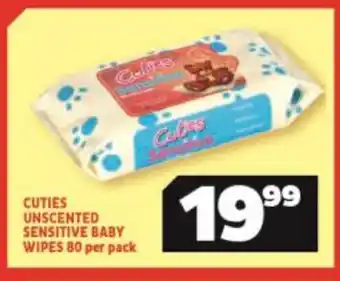 Cuties Unscented Sensitive Baby Wipes 80 per pack