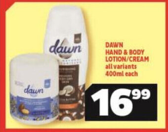 Usave Dawn Hand & Body Lotion/Cream All Variants 400ml each offer