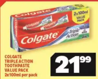 Colgate Triple Action Toothpaste Value Pack 2x100ml per pack