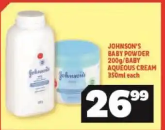 Usave Johnson's Baby Powder 200g / Baby Aqueous Cream 350ml each offer