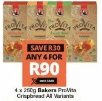 Checkers Liquor Shop Bakers ProVita Crispbread All Variants 4 x 250g offer