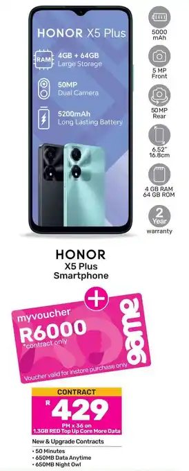 Game HONOR X5 Plus Smartphone offer