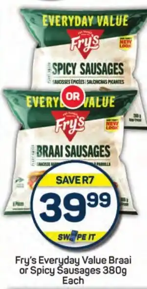 Pick n Pay Fry's Everyday Value Braai or Spicy Sausages offer