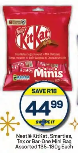 Pick n Pay Nestlé KitKat, Smarties, Tex or Bar-One Mini Bag Assorted offer