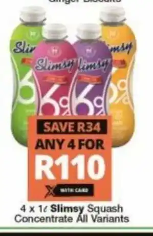 Slimsy Squash Concentrate All Variants 4 x 1L
